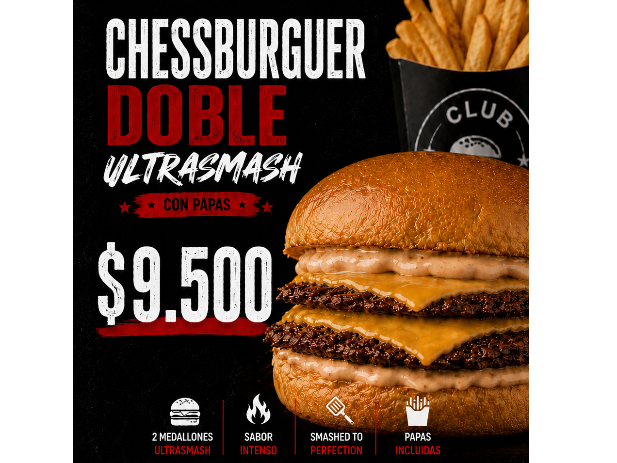 CHESSBURGER DOBLE ULTRASMASH c/papas