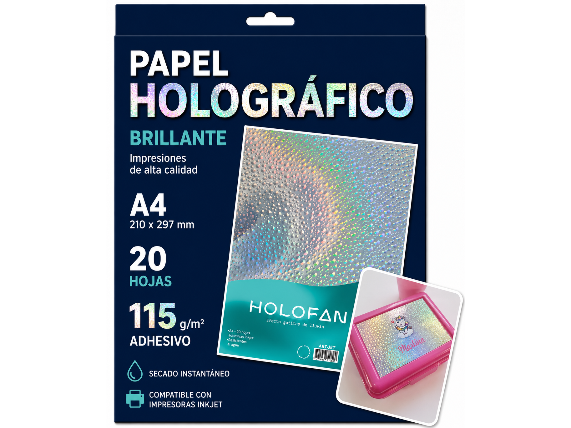 Papel Holográfico Gotitas de Agua Adhesivo 🖨️
