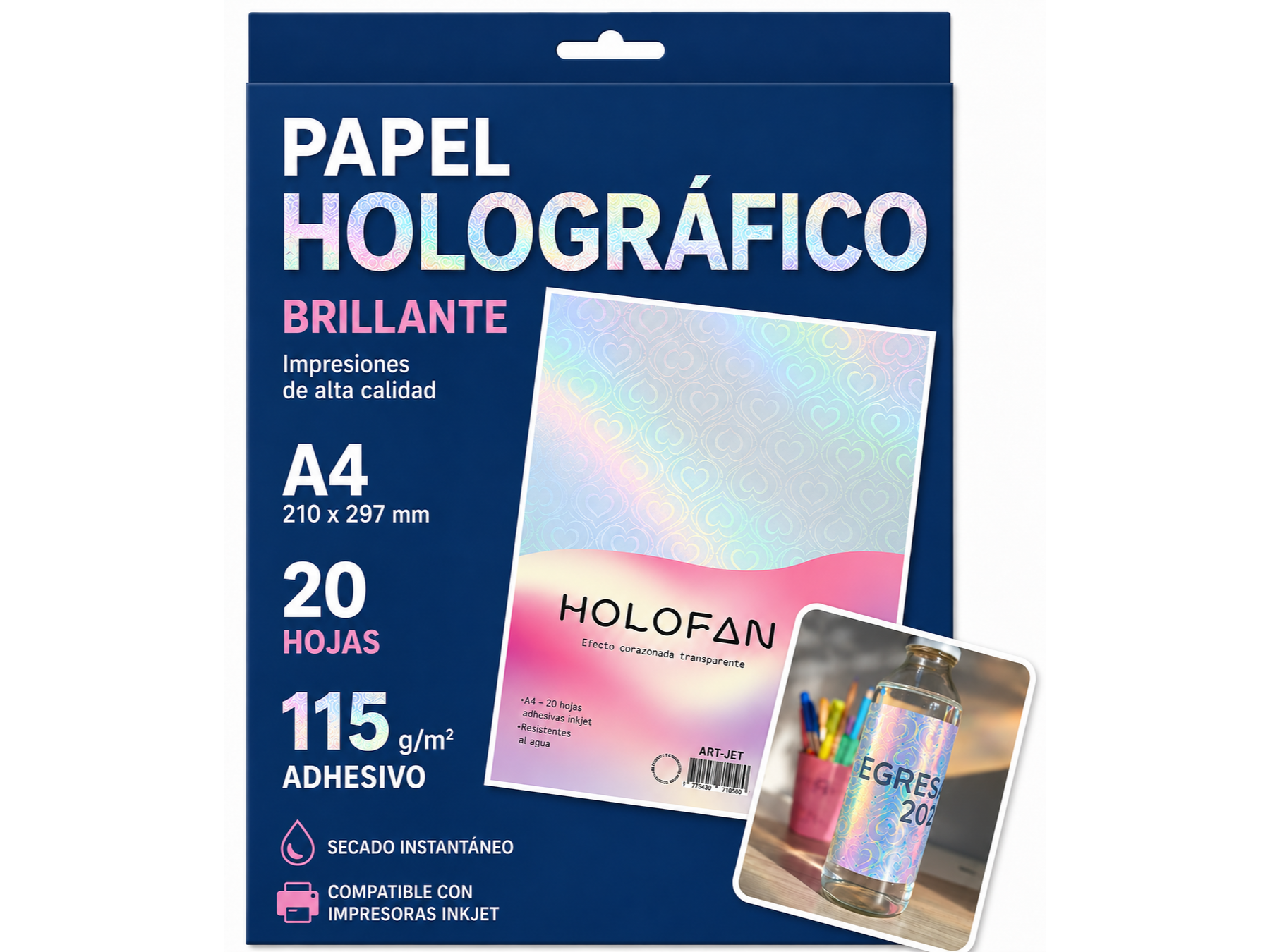 Papel Holográfico Corazones Adhesivo 🖨️