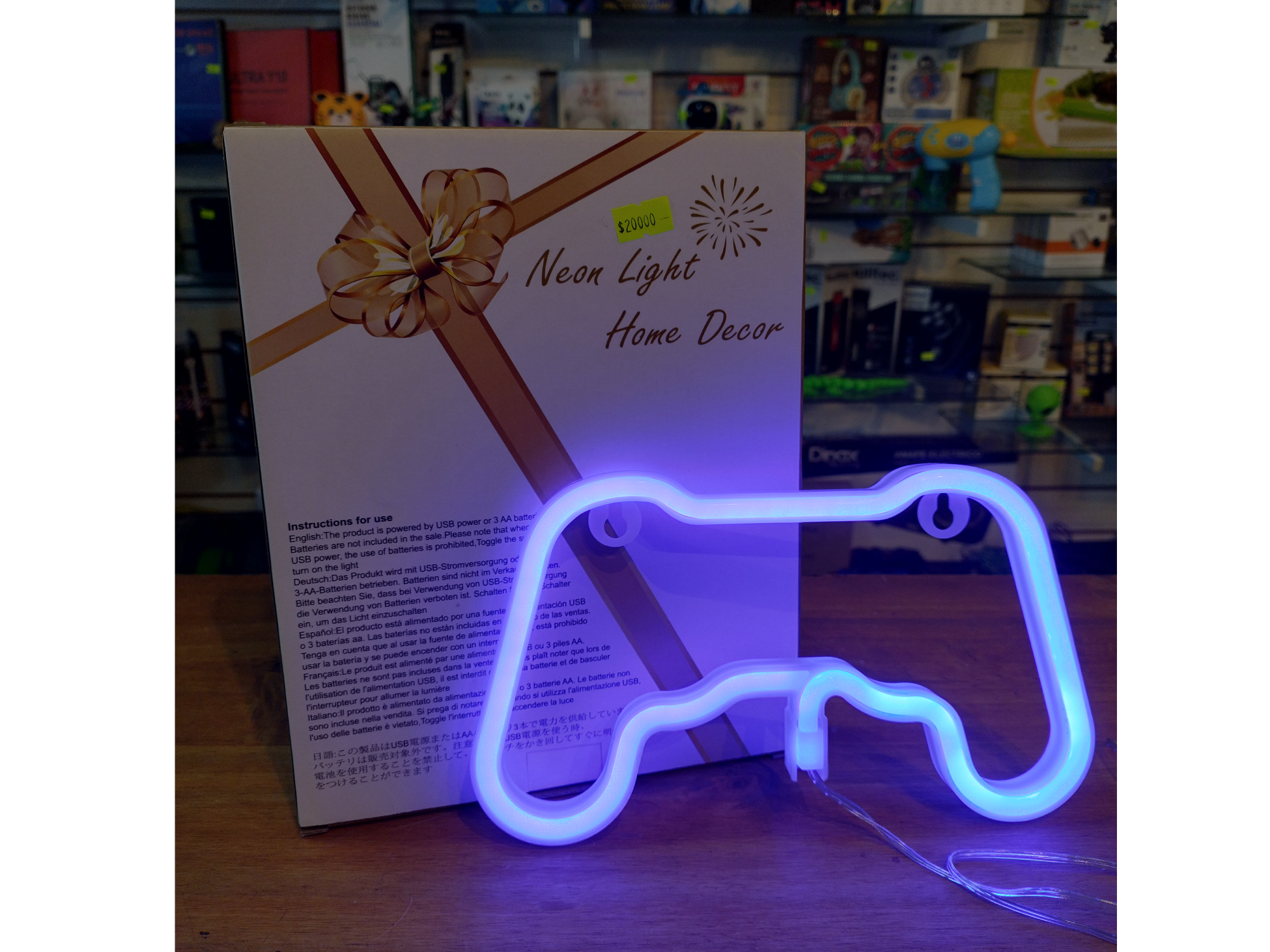 Cartel neón luminoso joystick azul