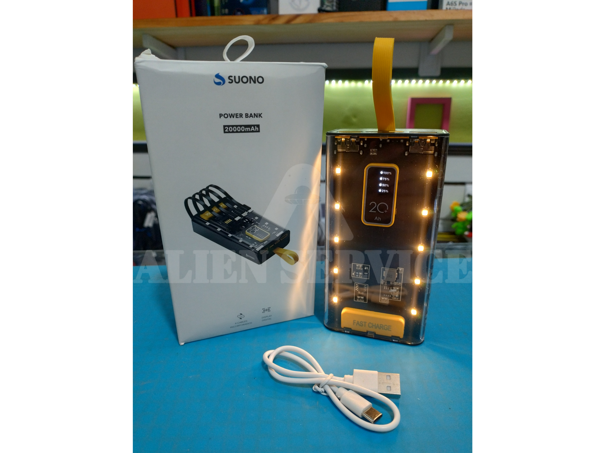 Power bank 20,000 mAh con cables