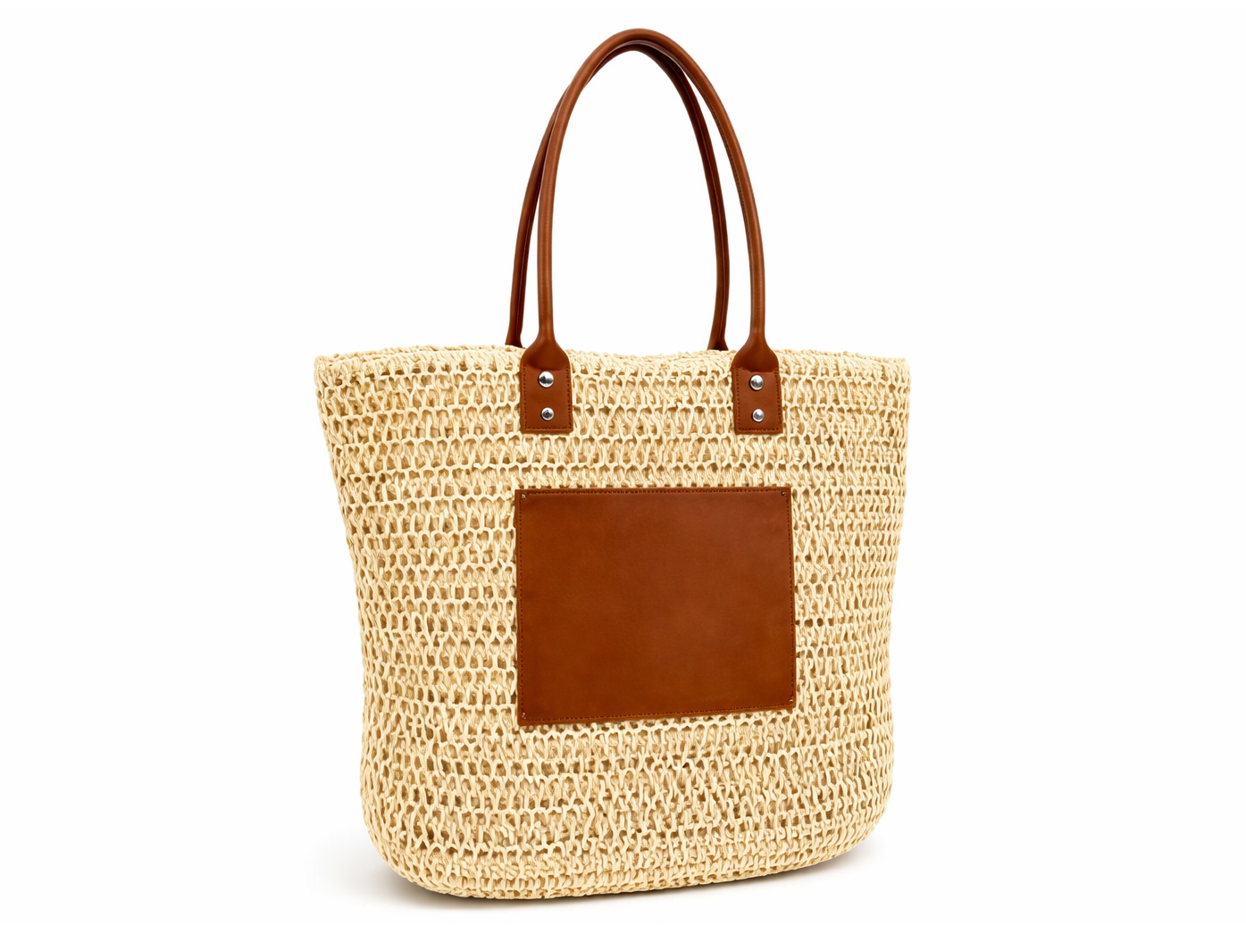 Bolso Dama Beige rafia tejido c/ bolsillo frente y manijas ECO cuero