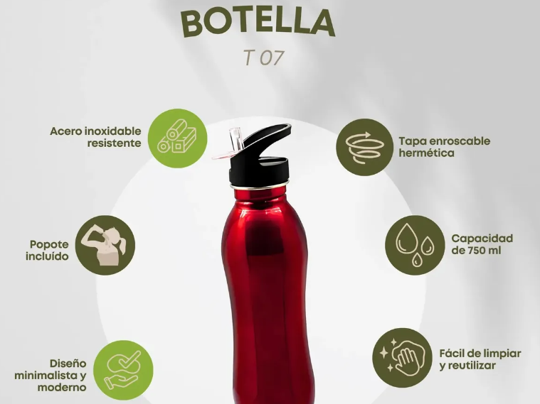 Termo Botella De Agua Gym Acero Inoxidable Con Popote 750ml