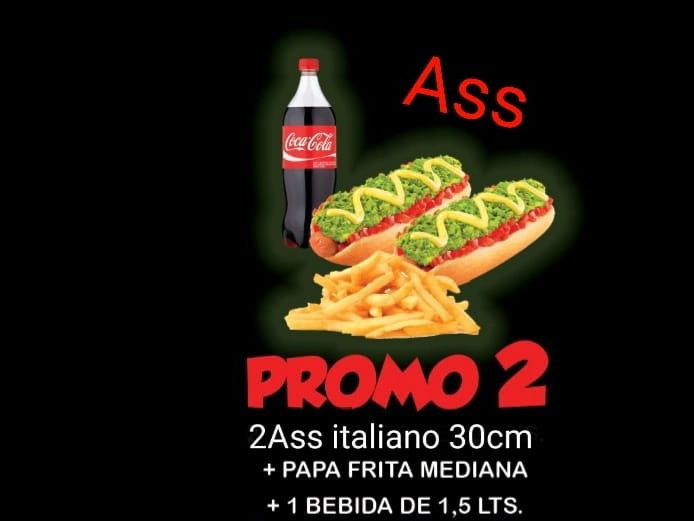 (Ass Promo 2) *2 ASS  ITALIANOS 30cm  (casera) + PAPAS MEDIANAS + BEBIDA 1.5lts ó JUGO1.5