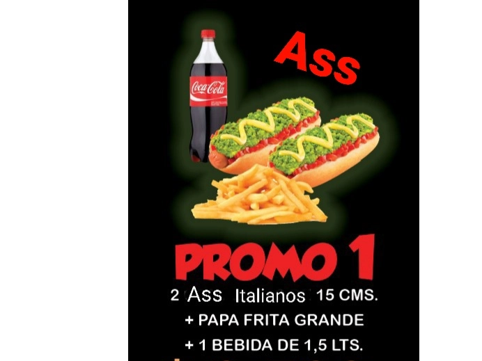 (Ass Promo) *2 ass italiano 15cm  (casera)   +   Papasfritas Grandes.  +   1Bebida 1.5 ó jugo 1.5lt