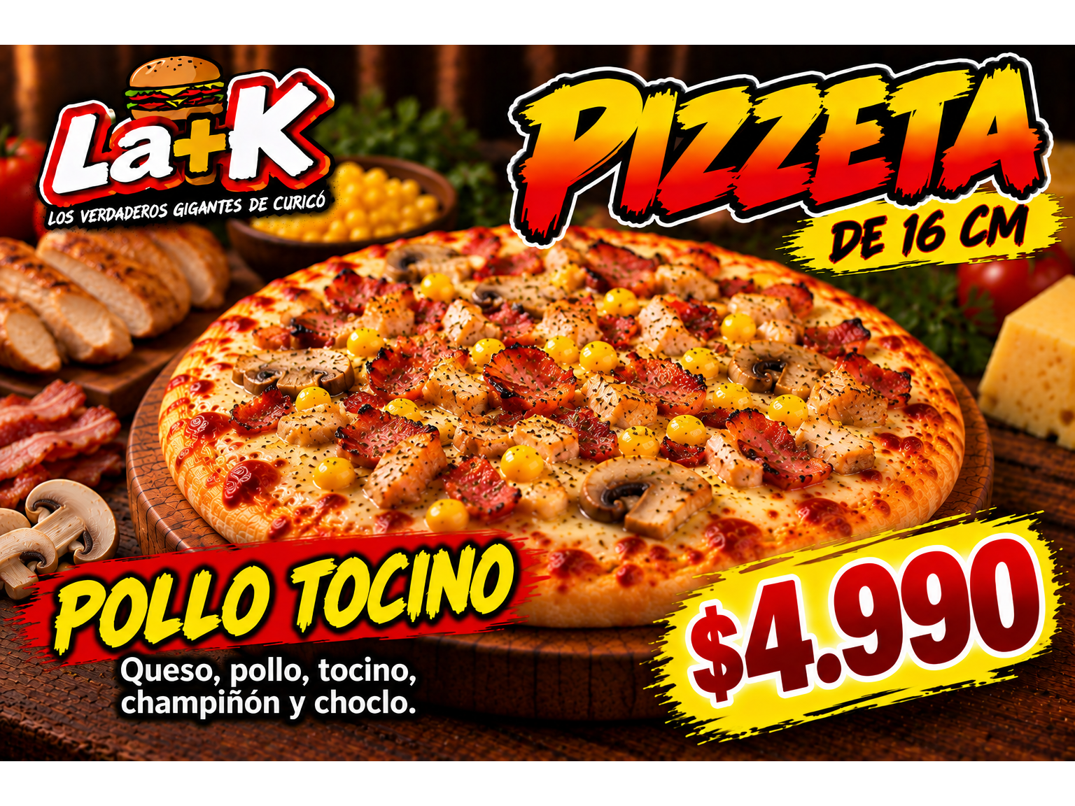 Pizzeta Pollo/Tocino 16cm