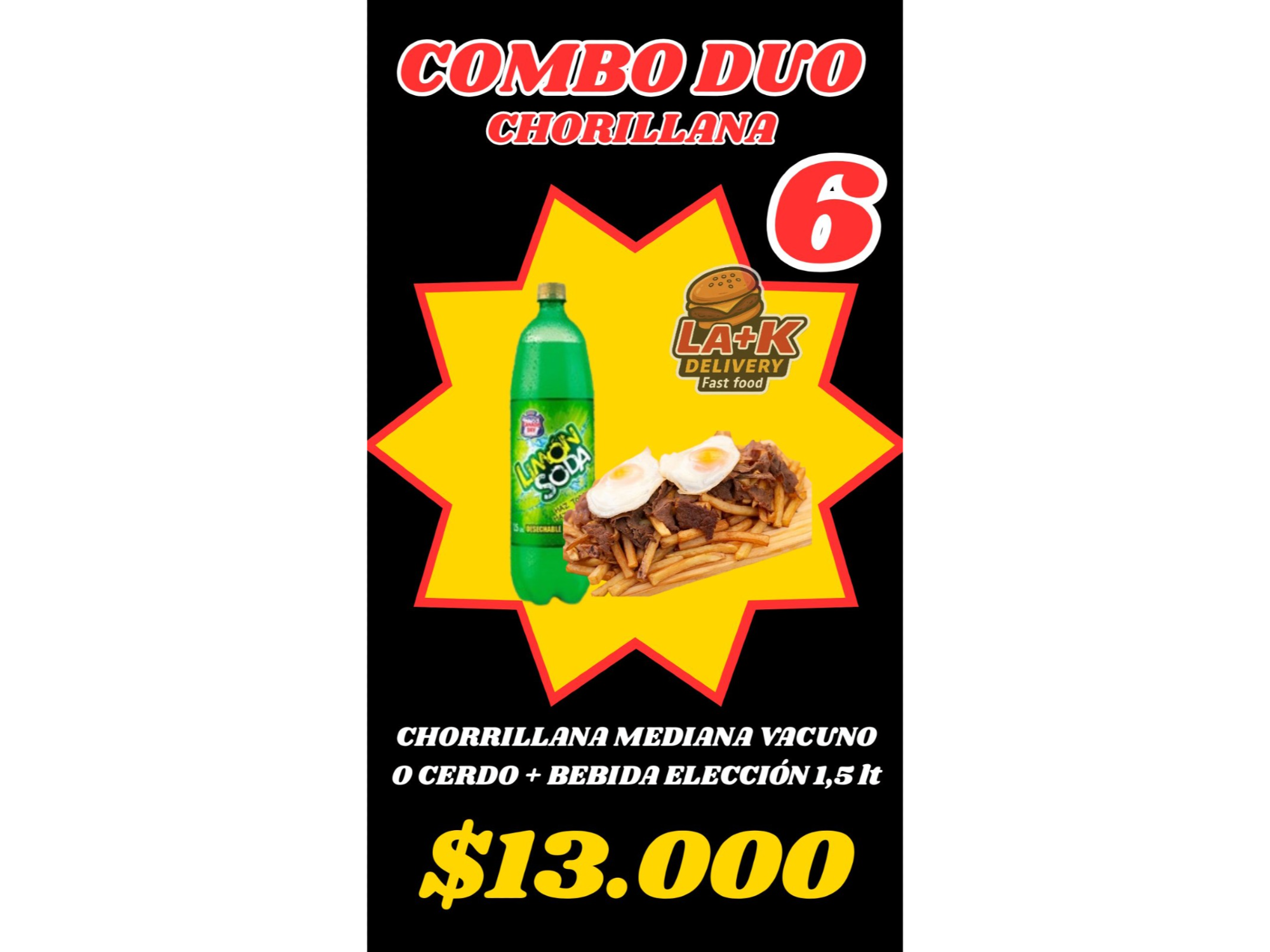 Promo 6 (chorrillana+Bebida 1.5 lts