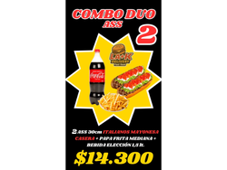 (Ass Promo 2) *2 ASS ITALIANOS 30cm (casera) + PAPAS MEDIANAS + BEBIDA 1.5lts.