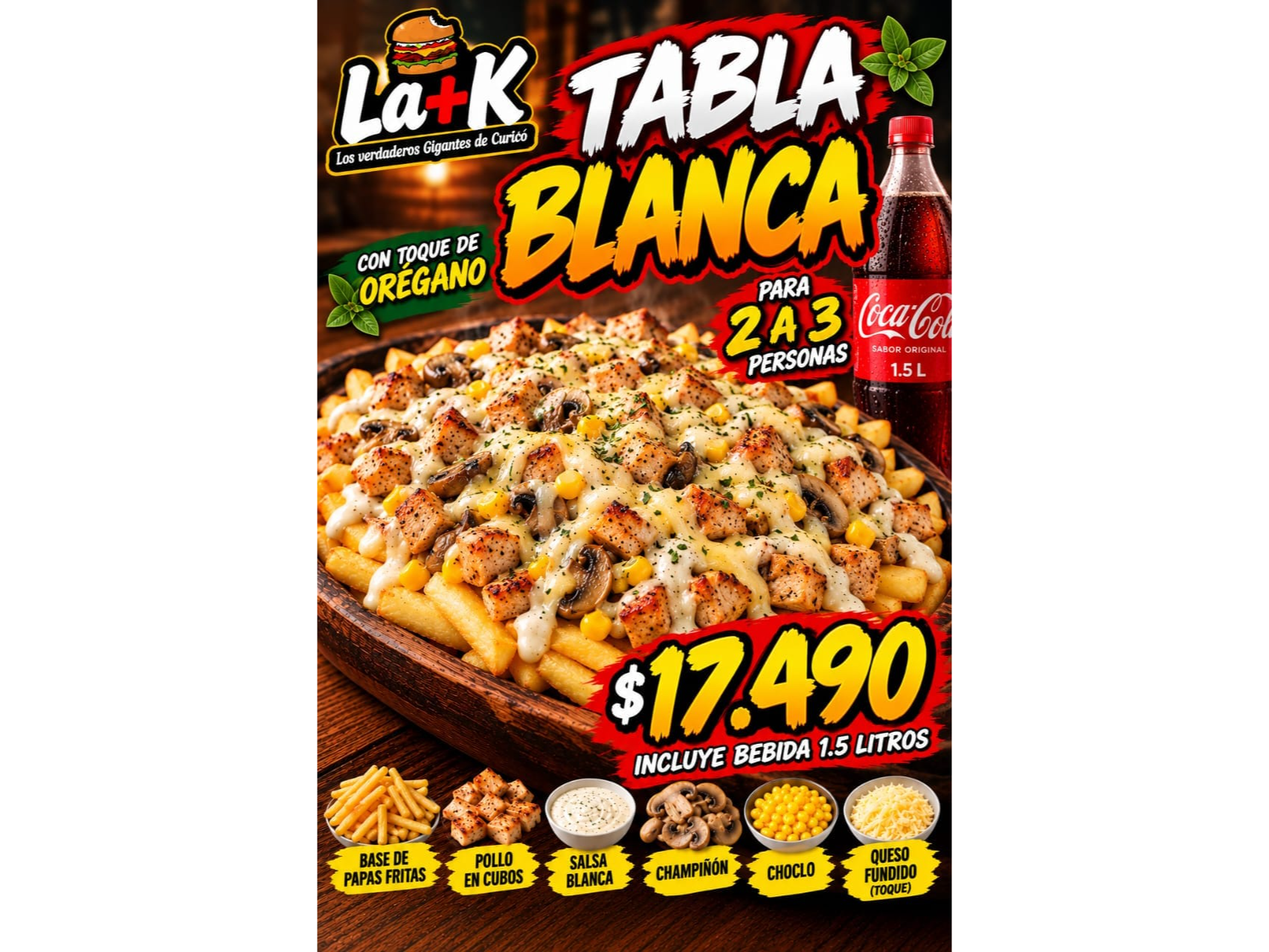 Promo tabla Blanca 2 a 3 pp + Bebida 1.5