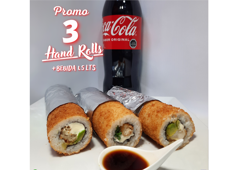 COMBO HAND ROLL (3hand roll QUESO,POLLO,PALTA+coca 1.5)