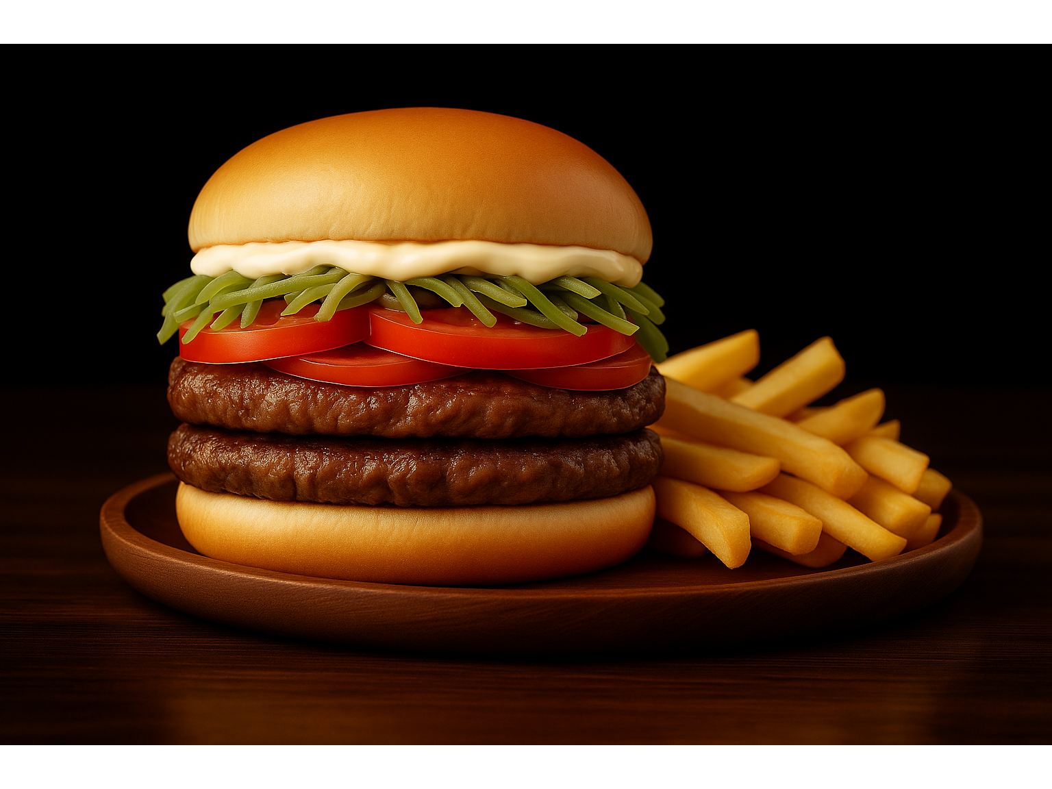 Hamburguesa Chacarera(Doble hamburguesa) + papas gratis.