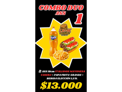 (Ass Promo) *2 ass italiano 18cm + Papasfritas Grandes. + 1 Bebida 1.5.