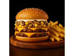 Hamburguesa Griega(Doble hamburguesa)+ papas gratis.