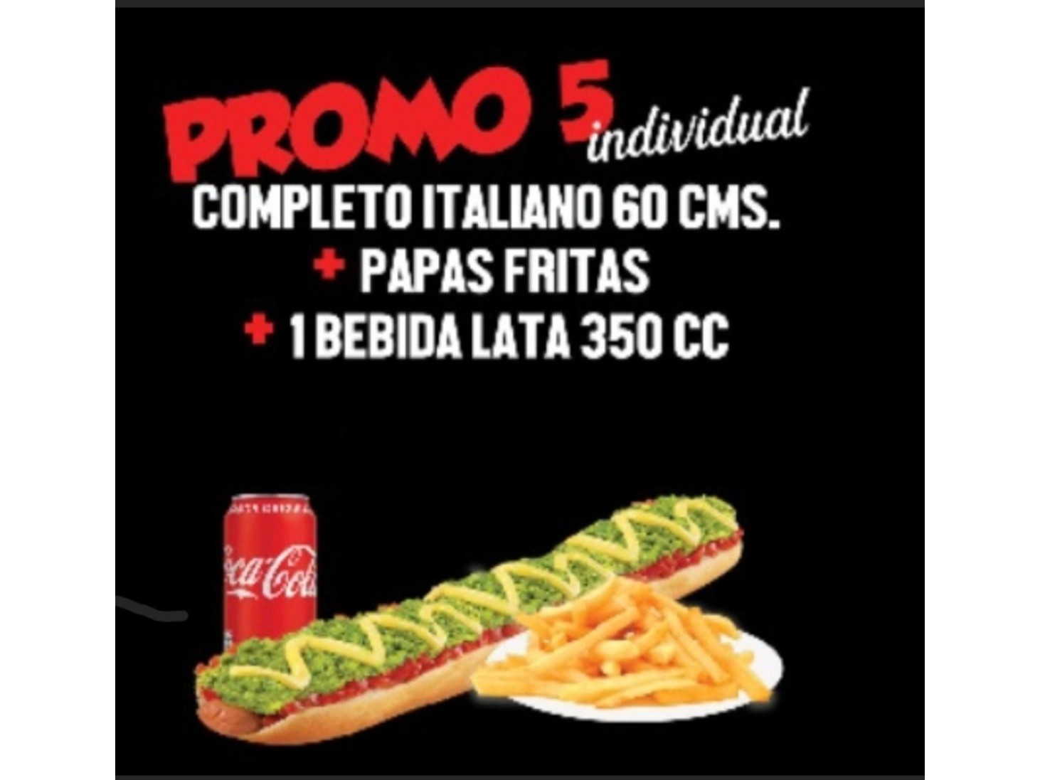 Promo individual Completo italiano 60cm Mayo casera + Papas individuales + Bebida de 350cc