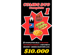 (Promo1) *2completos italianos 18cm (mayo casera) + Papasfritas Grandes. + Bebida 1.5 lts.