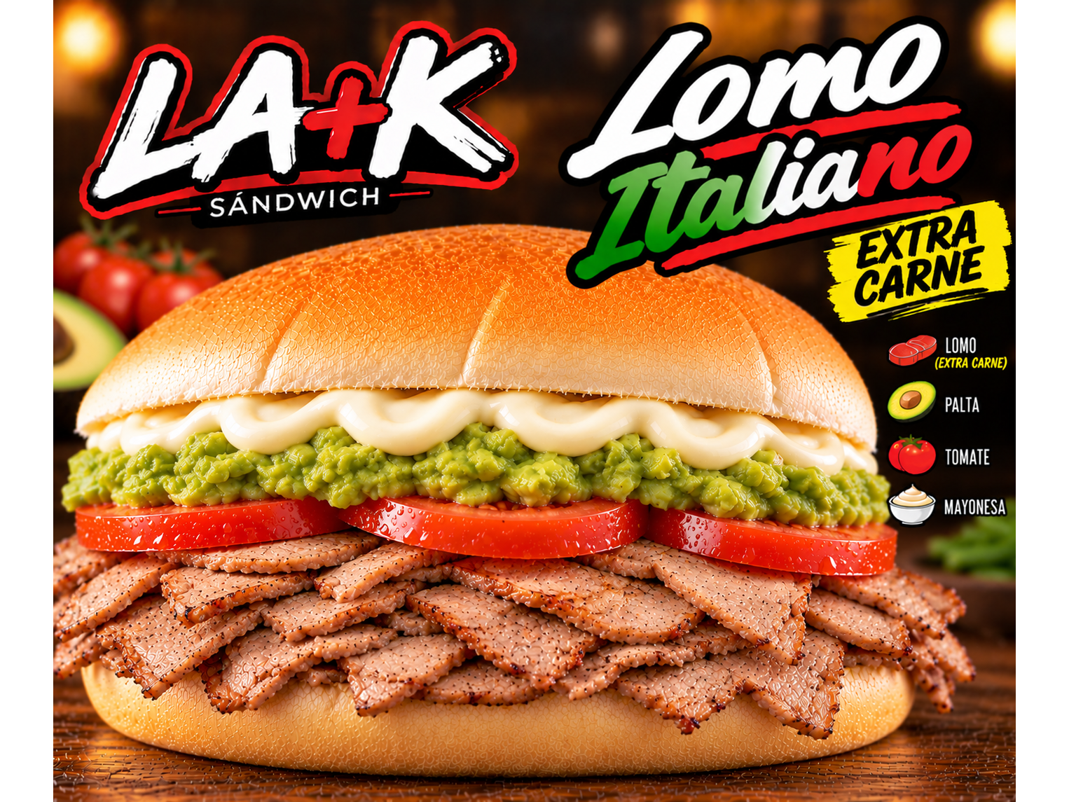Lomo italiano doble carne mayo casera.