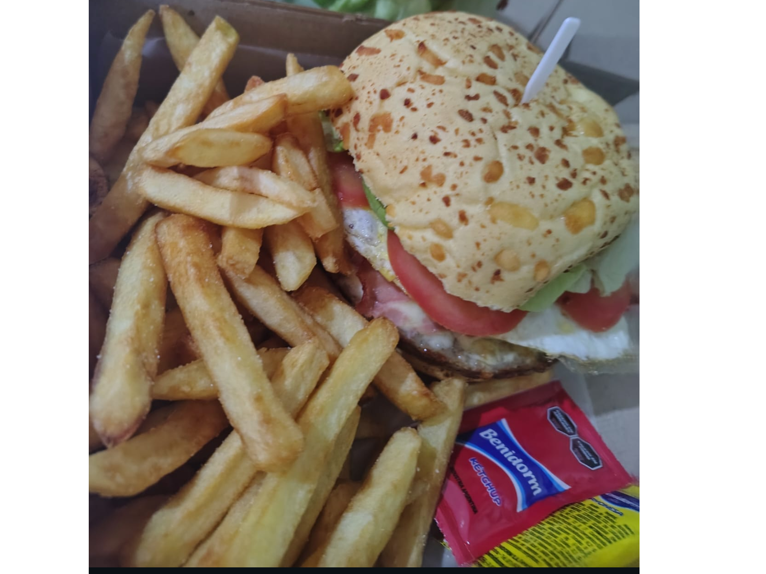 Hamburguesa completa con papas fritas