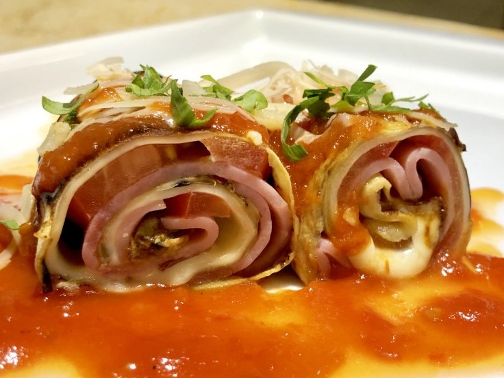 BERENJENAS ASADAS, JAMÓN COCIDO Y QUESO LIGHT