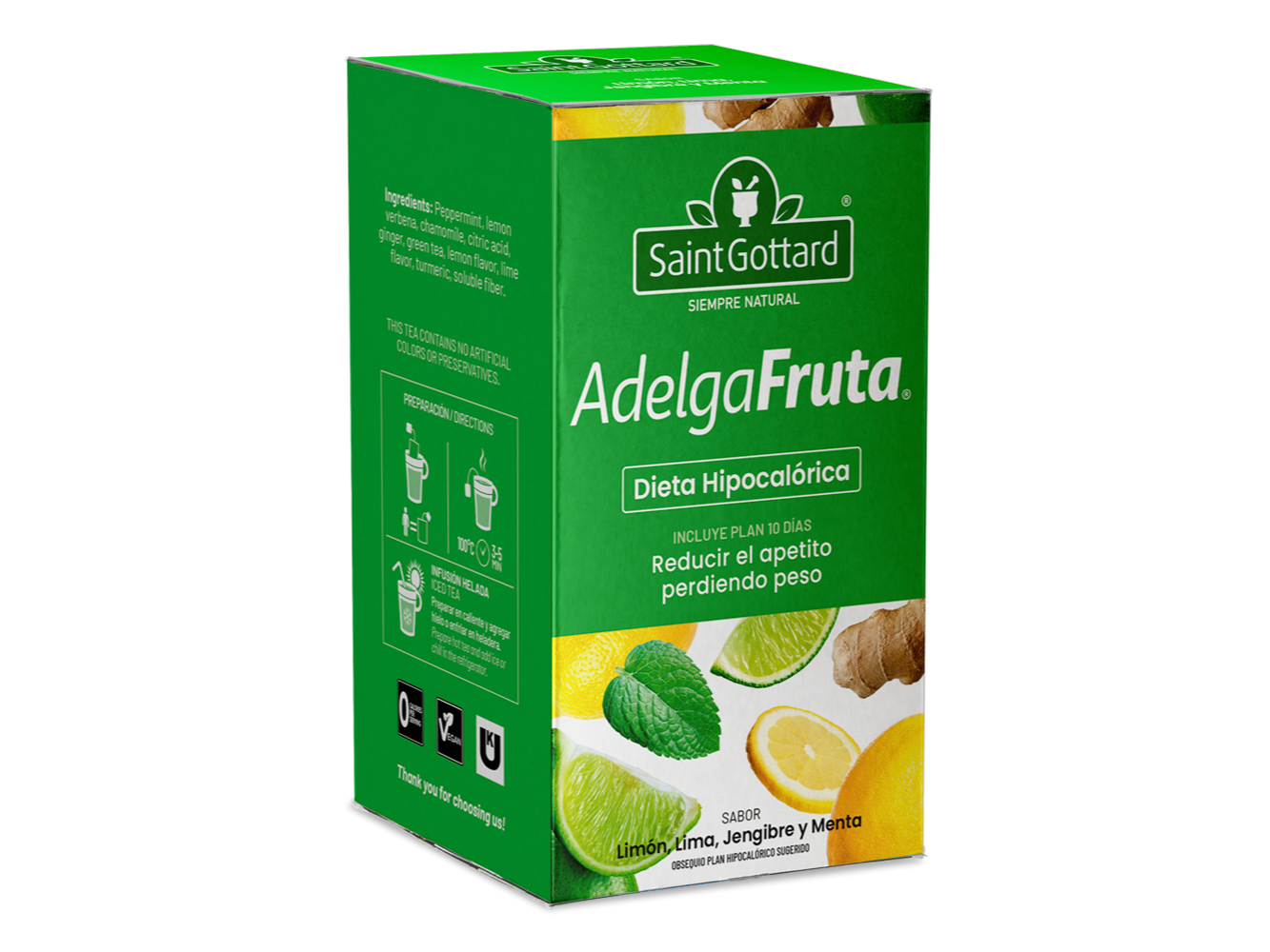 Adelgafruta sabor Limon, Lima, Jengibre y Menta SG x 20