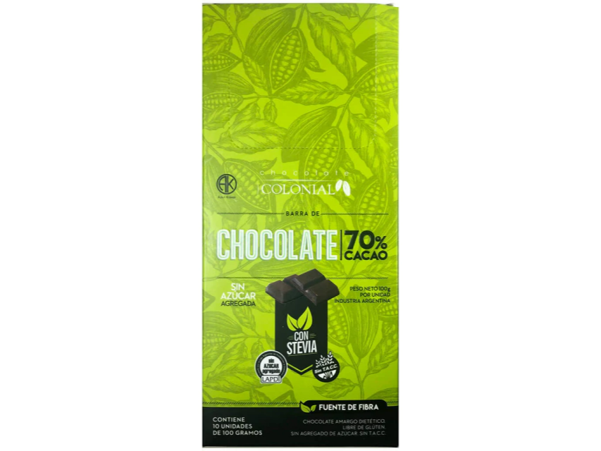 CHOCOLATE COLONIAL CON STEVIA 70 % CACAO