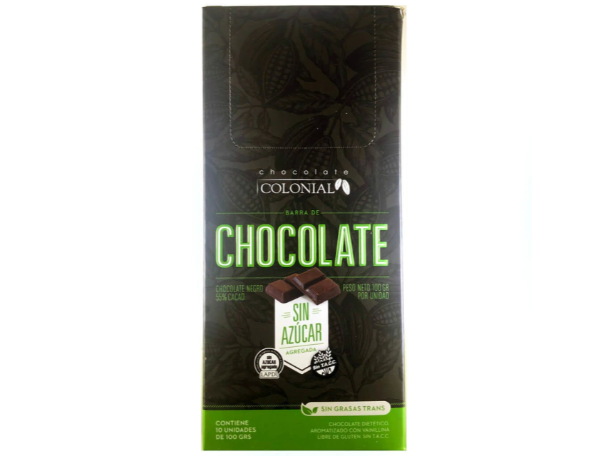 CHOCOLATE COLONIAL  SIN AZÚCAR 55% CACAO