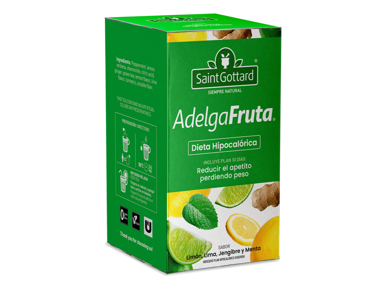 Adelgafruta sabor Limon, Lima, Jengibre y Menta SG x 20