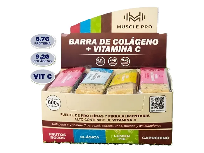 BARRAS DE COLAGENO+VITAMINA C MUSCLE PRO X 12 UNI