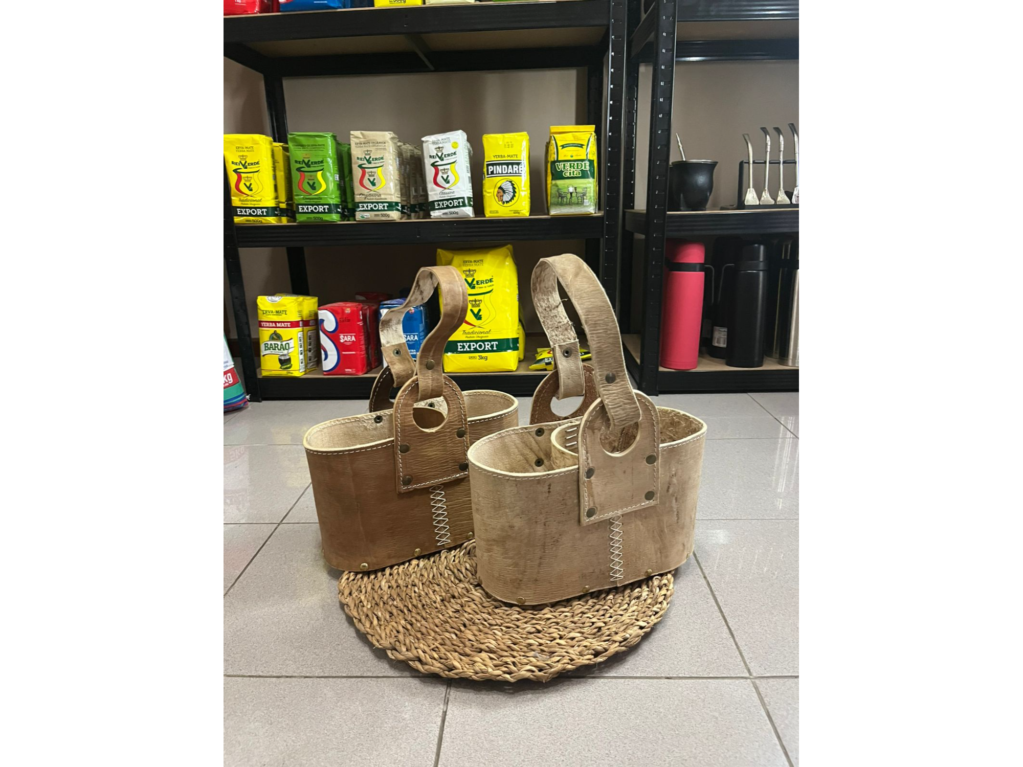 Accesorios matera ovalada cuero crudo