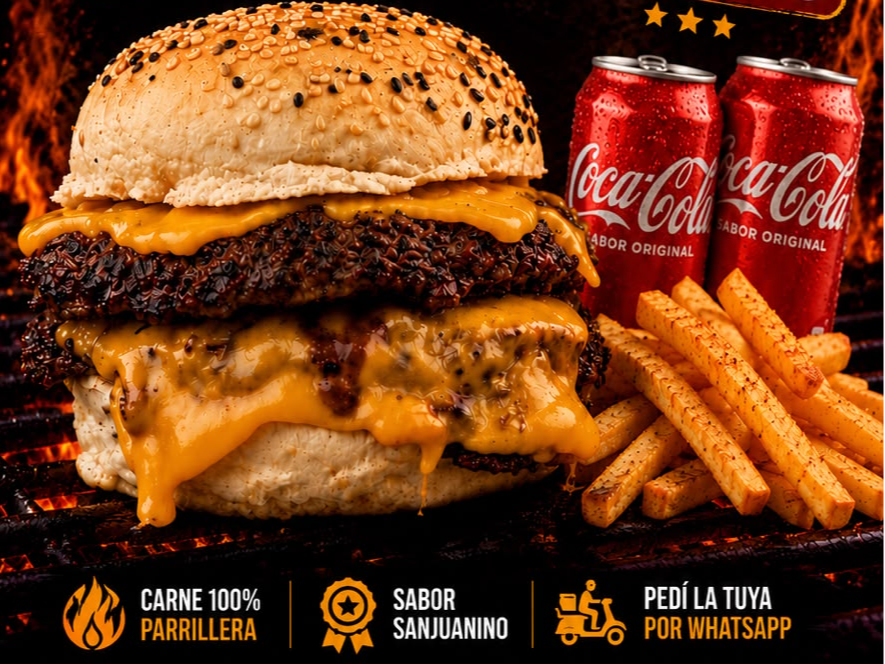 2 BURGER CHEESE DOBLE + FRITAS + 2 LATAS DE COCA COLA
