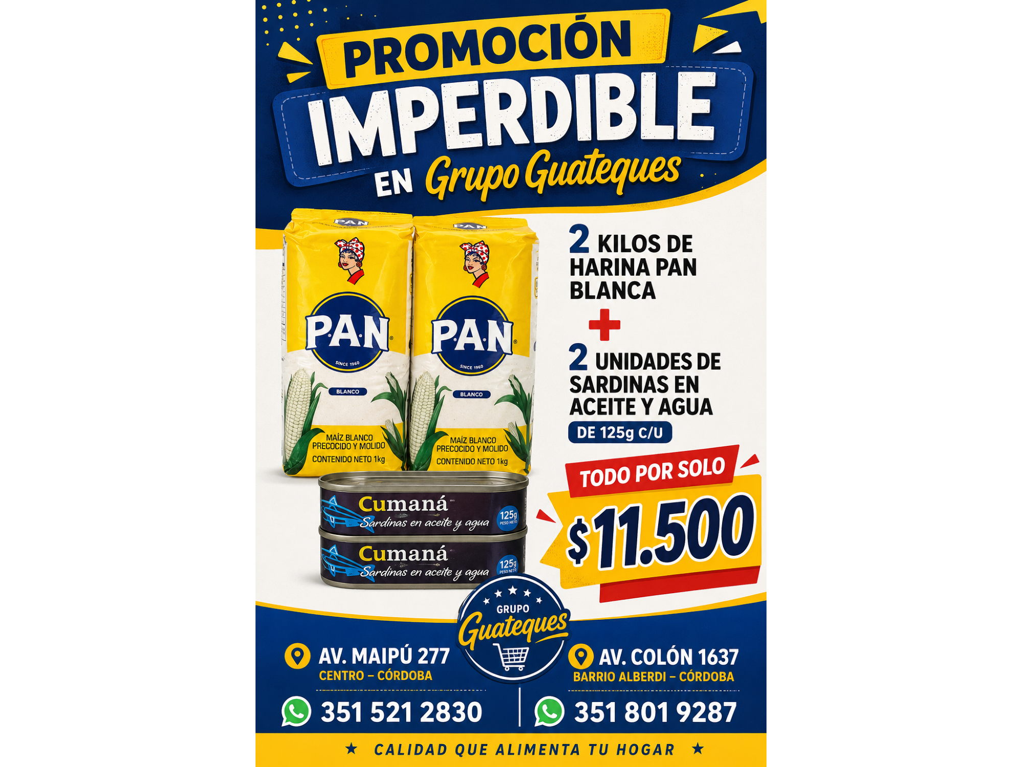 Promo 2 Harina Pan Blanca + 2 Sardina Cumana