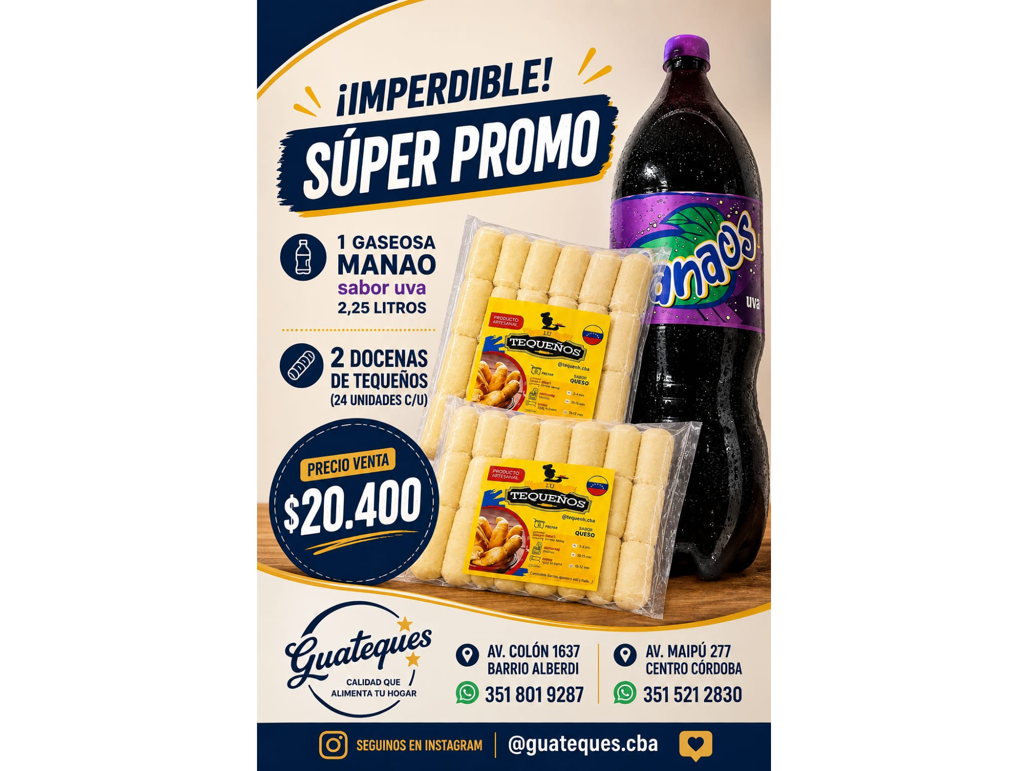 Promo 2 Paq Tequeños Lu Mini + 1 Manao Uva de 2.25 Lts de Guateques-Centro