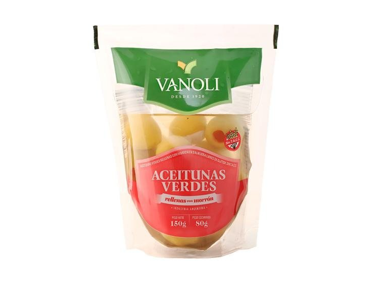 Aceitunas Rellenas Con Morron Vanoli 150 Gr
