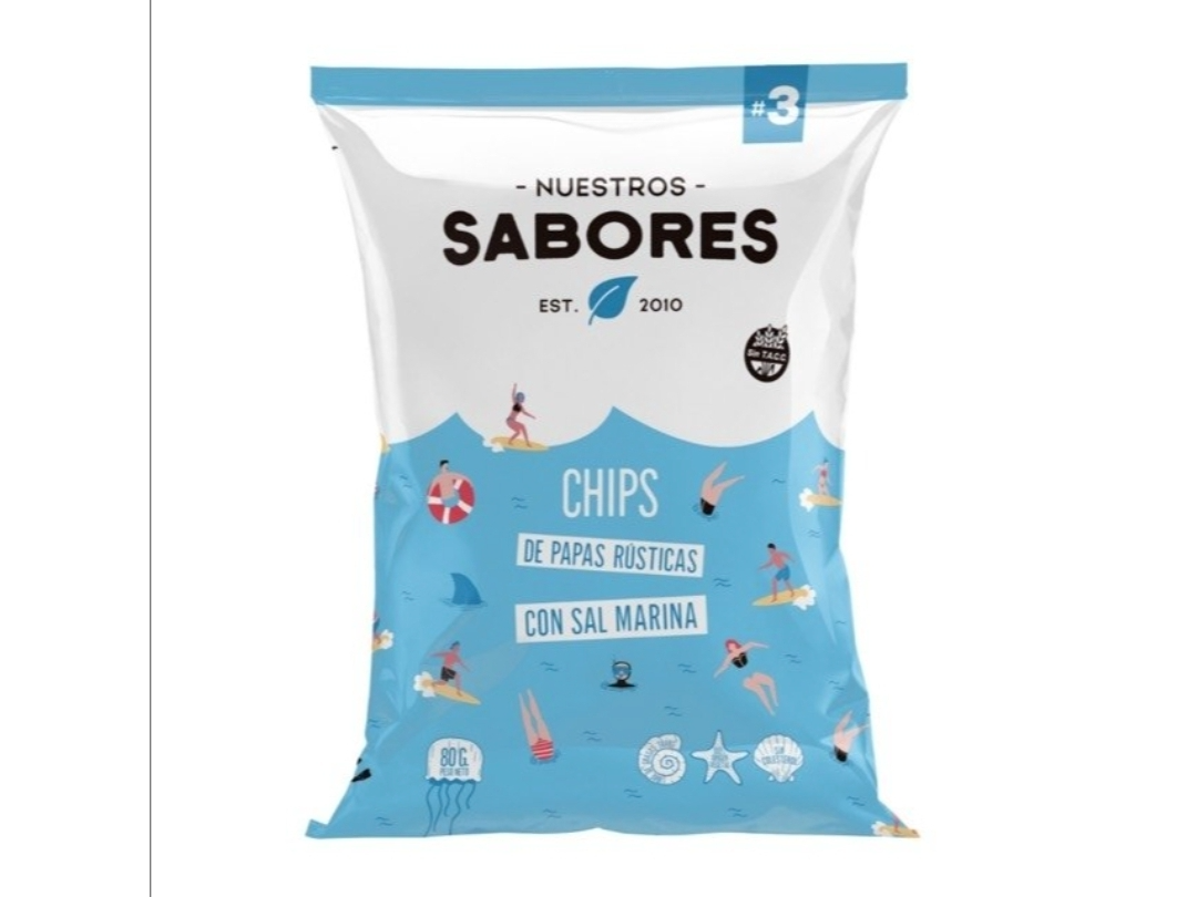 Chip de papas rusticas con sal marina . Nuestros Sabores