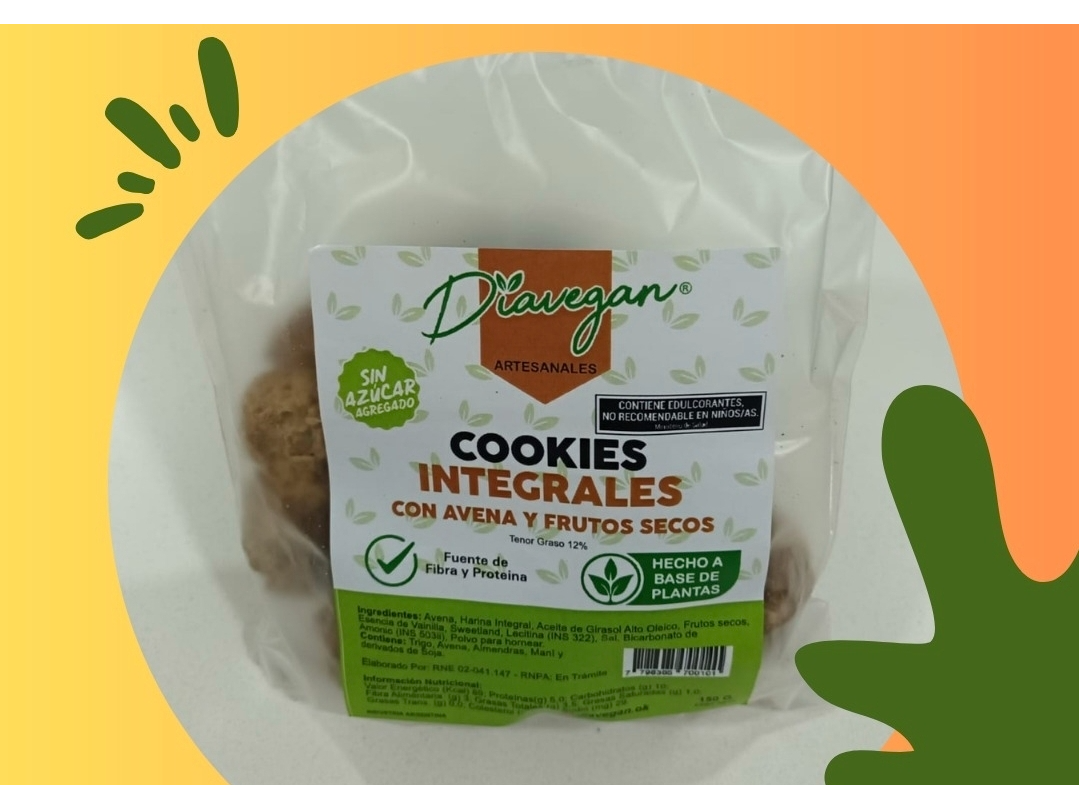 Cookies integrales de Avena y Frutos Secos . Diavegan