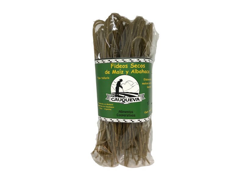 Fideos de Maíz capia y albahaca “Cauqueva” x 300gr – sin tacc