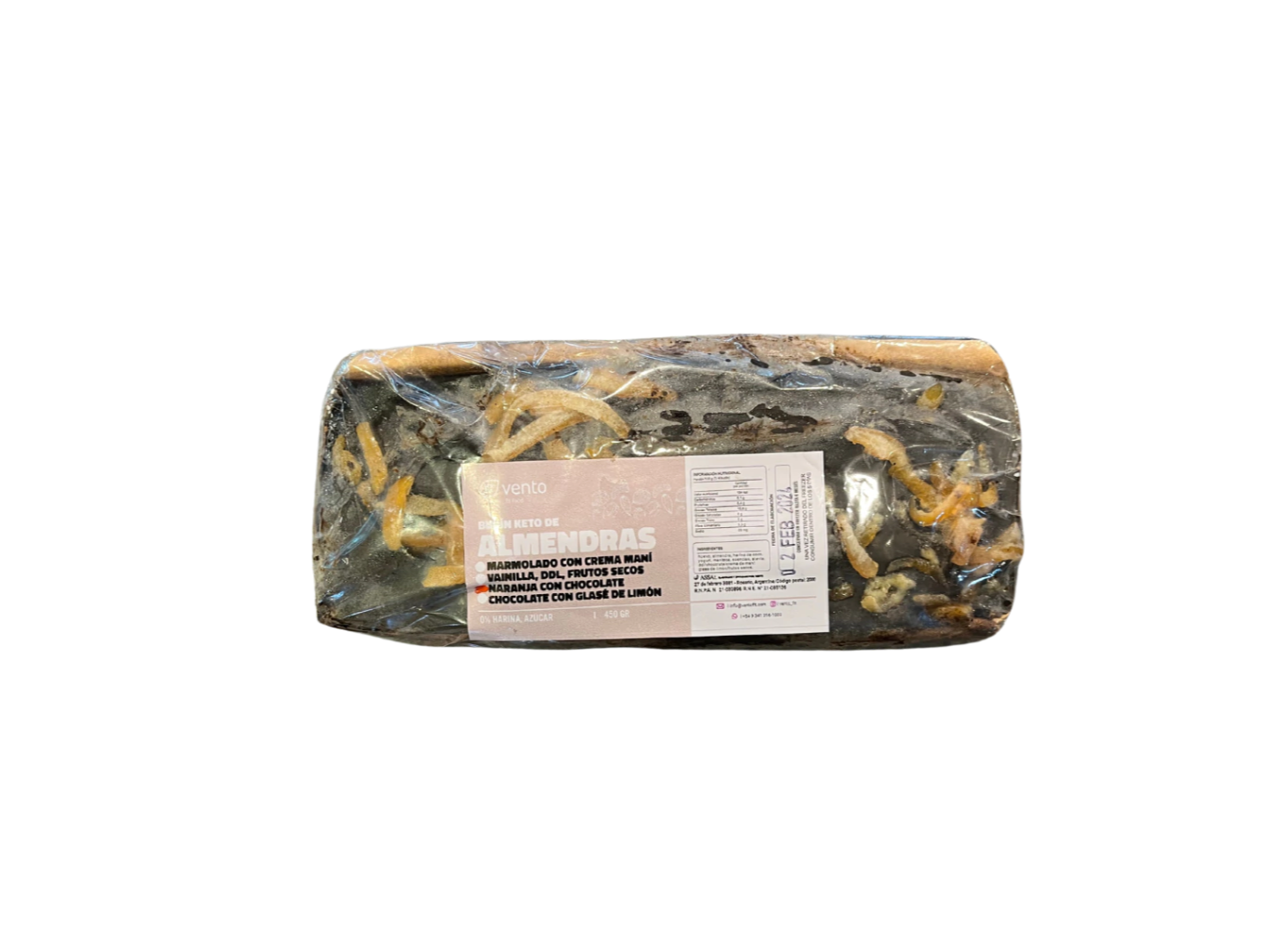 BUDIN KETO NARANJA C COBER CHOCO X 450 GR . VENTO