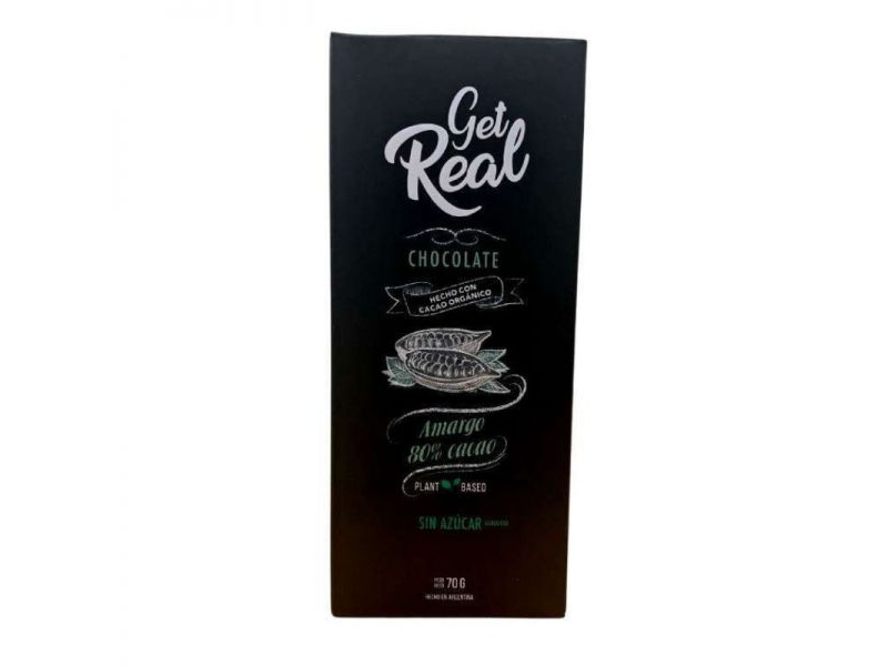 Barra de Chocolate Amargo Get Real x 70 g 80 % Sin Azucar