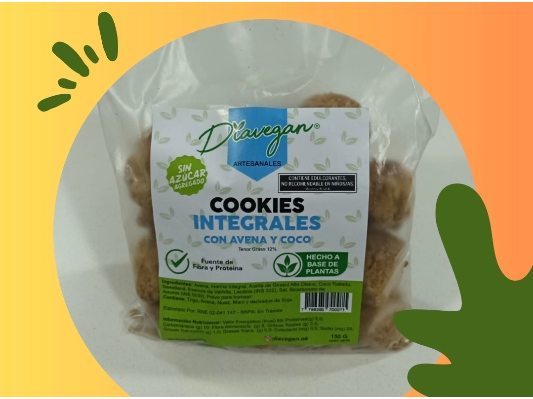 Cookies integrales con avena y coco . Diavegan