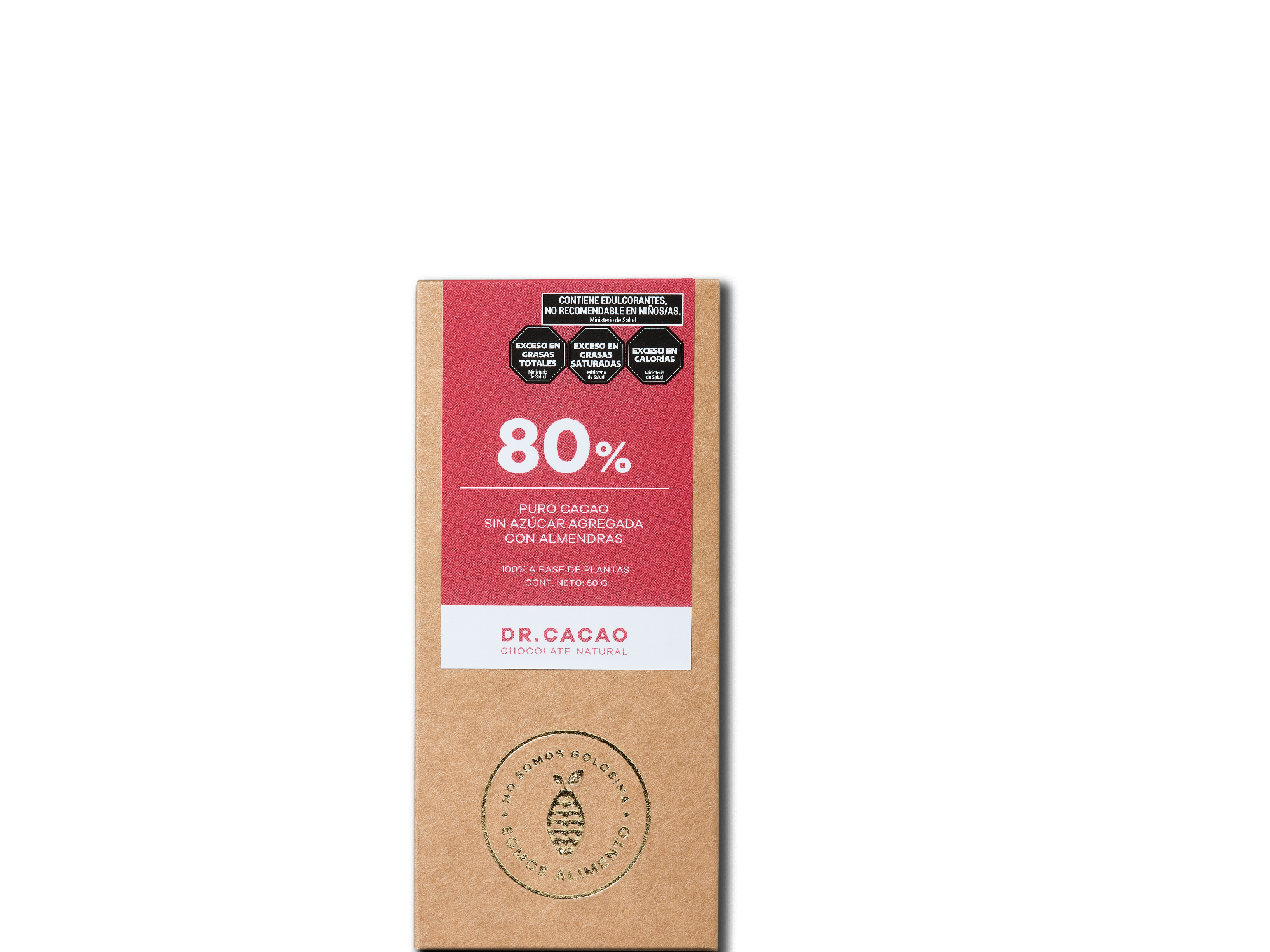 80% Puro Cacao  con Almendras Sin Azúcar Agregada (50g). Dr. Cacao