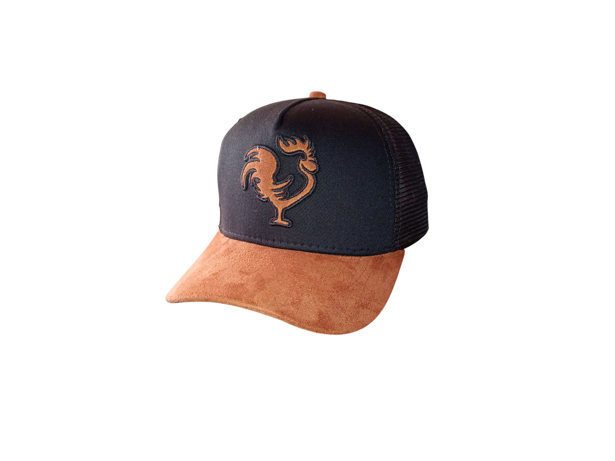 Agro Farm (frente gabardina negra, visera aterciopelada marrón)