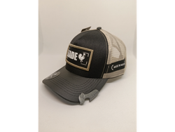 Made In Mato con destapador (frente gabardina poliéster negra, visera ecocuero negro, red baige)