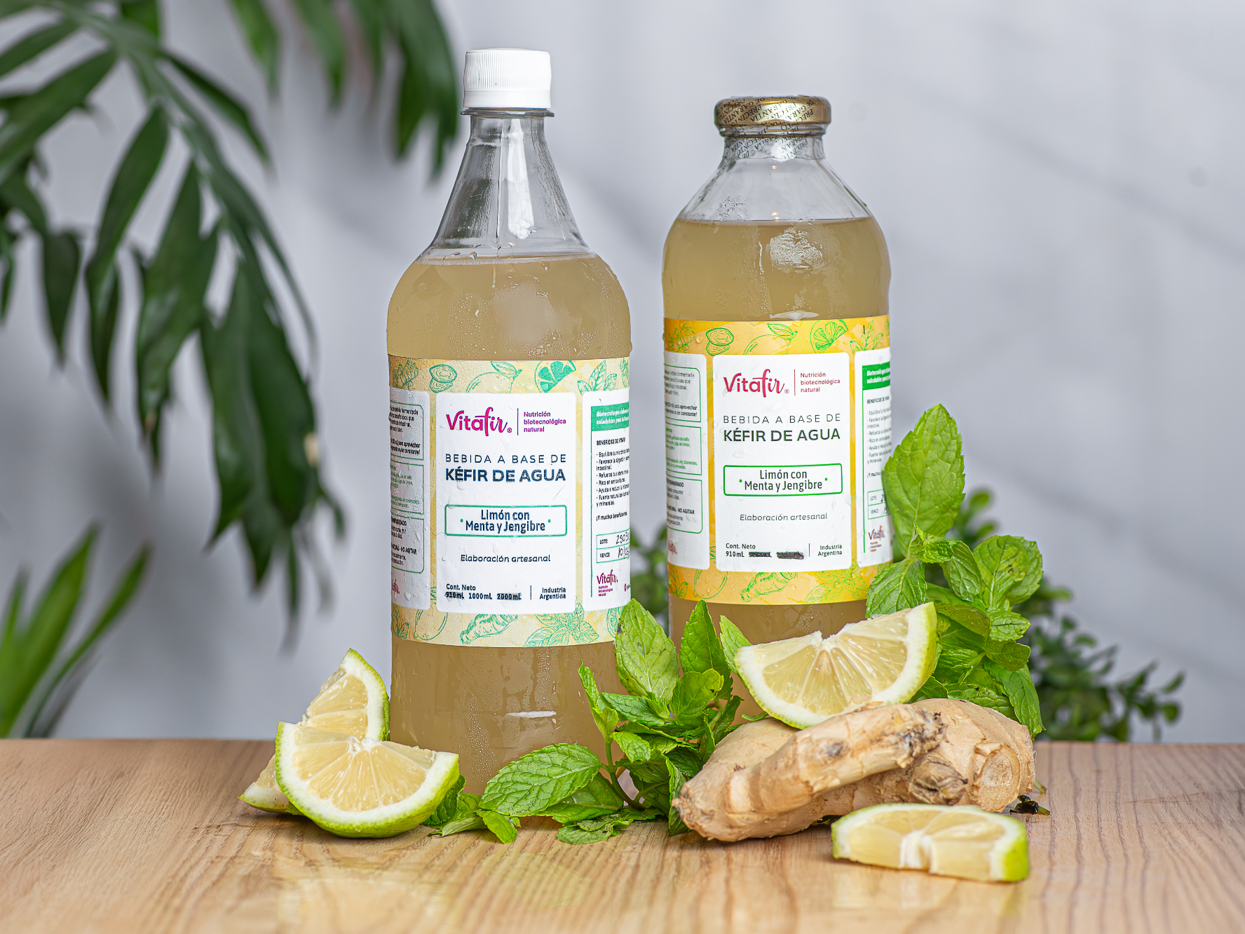 Kéfir de agua sabor limón, menta y jengibre