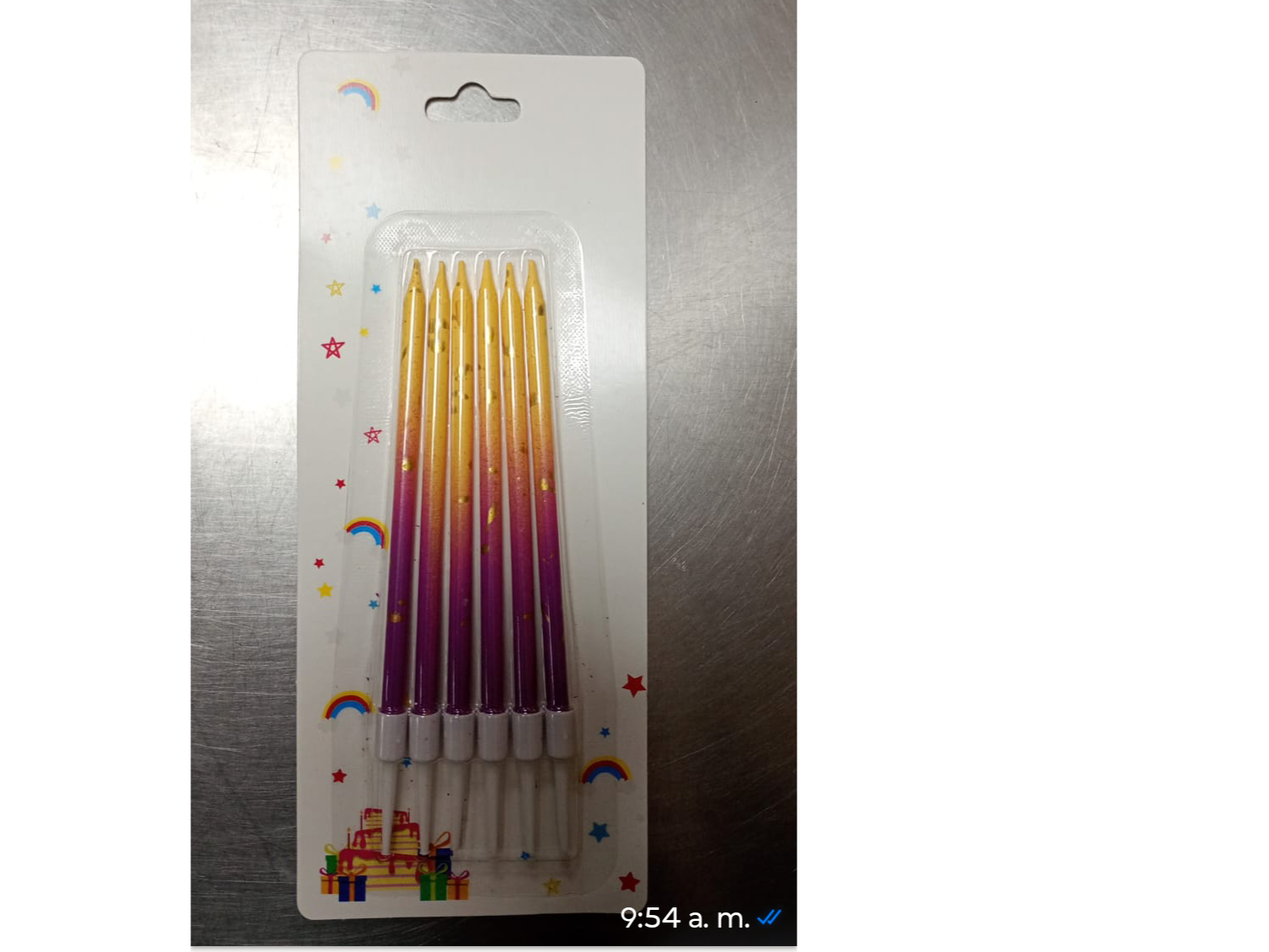 Velas finas x 6 uds violeta /amarillo