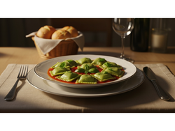 8 raviolones de verdura y queso + salsa pomodoro -todo sin tacc + pan ( vianda caliente )
