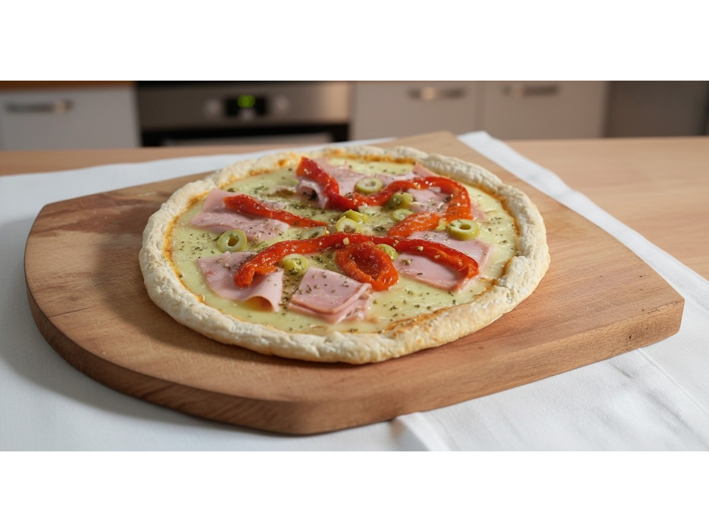 Pizza de mozza + jamon + morron asado chica - 4 porciones