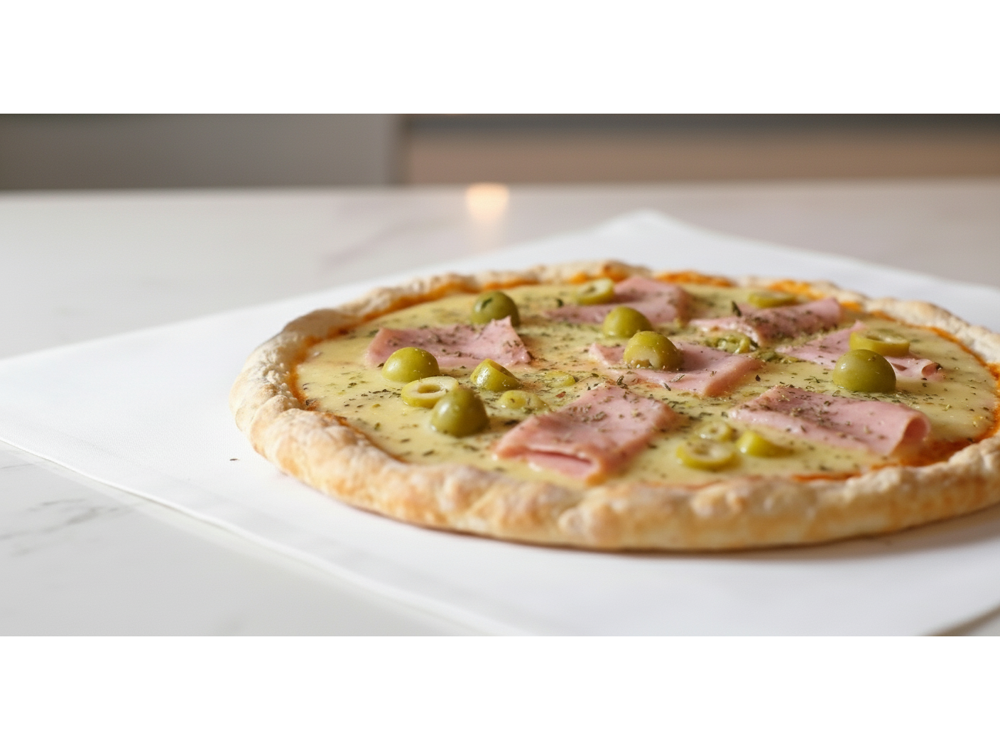 Pizza de mozza con jamon chica - 4 porciones