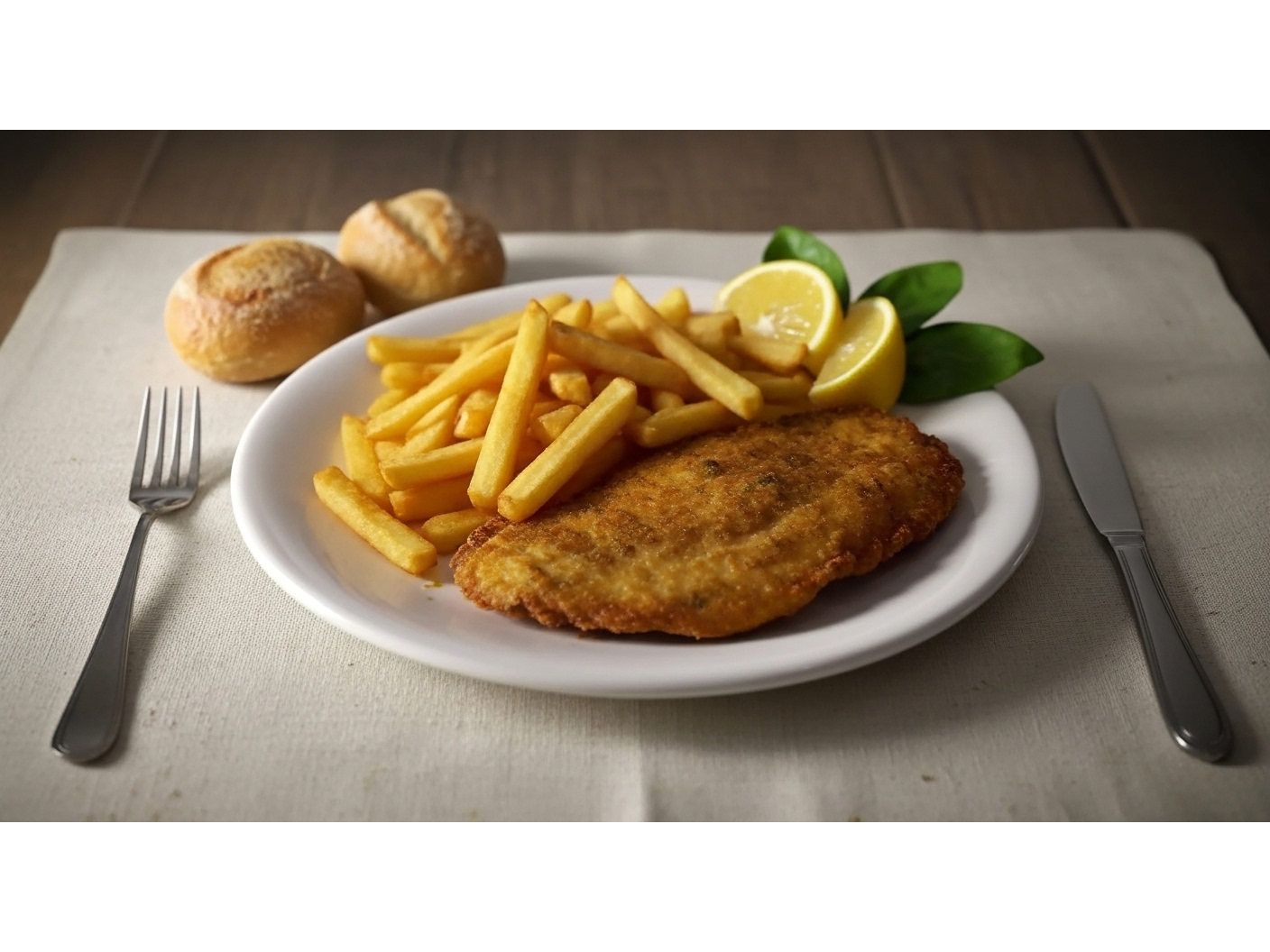 mila de pollo sin tacc + papas fritas + pan +limon