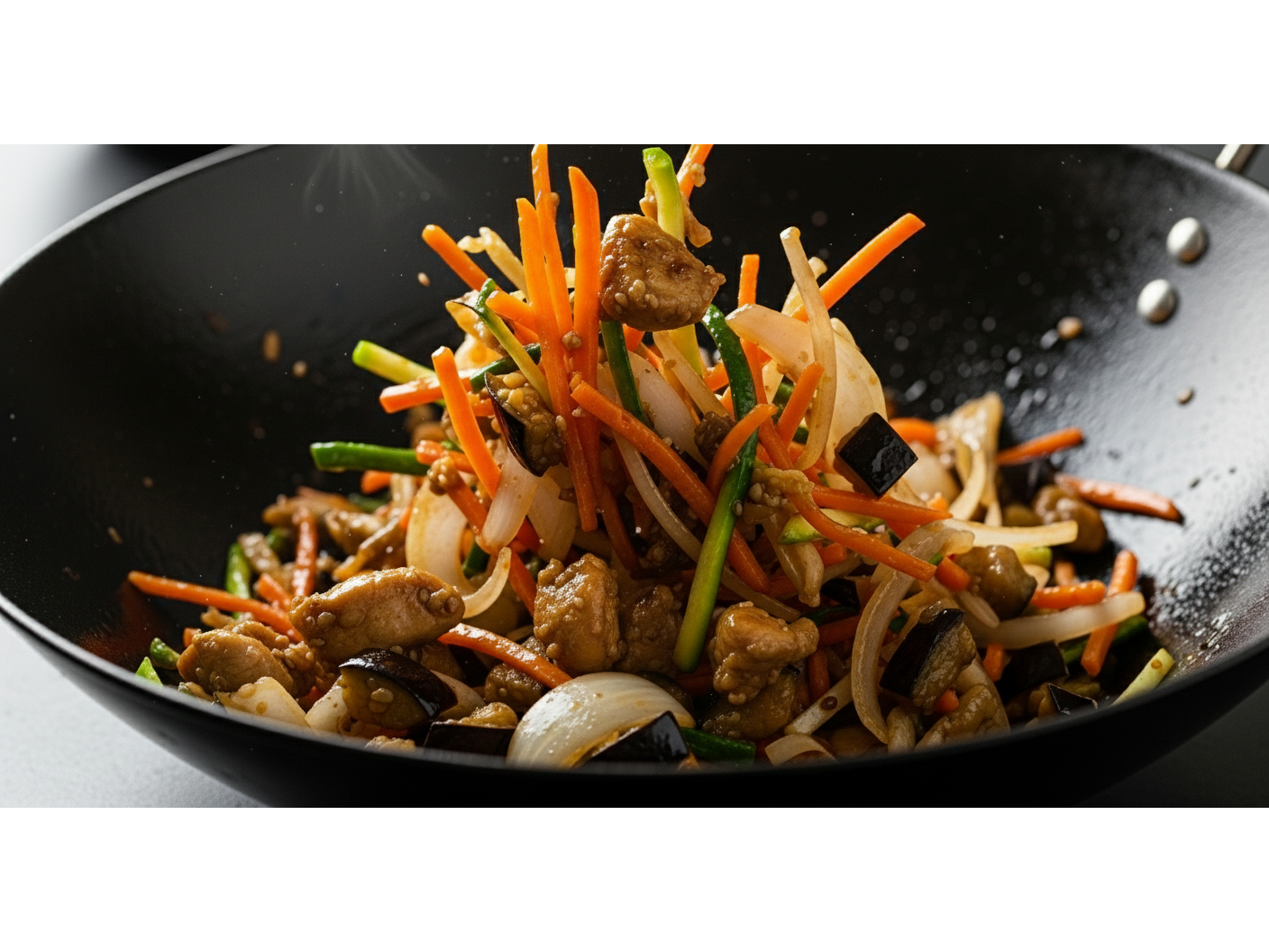 WOK DE POLLO Y VERDURAS SALTEADAS + salsa de soja + pan