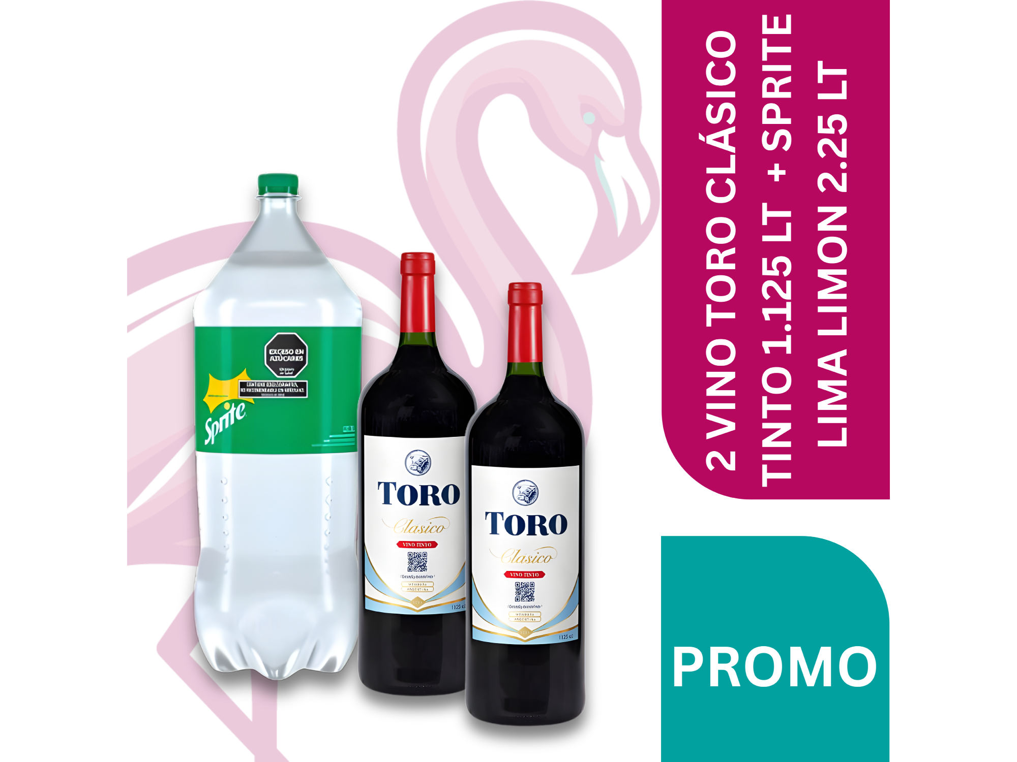 2 VINO TORO CLÁSICO TINTO 1.125 LT + SPRITE LIMA LIMON 2.25 LT