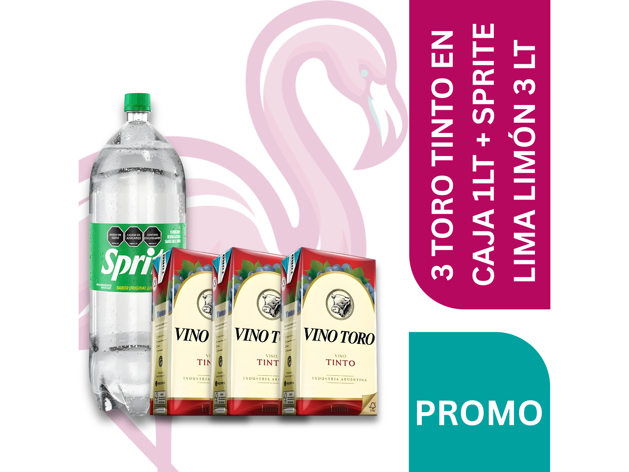 3 TORO TINTO EN CAJA 1LT + SPRITE LIMA LIMÓN 3 LT